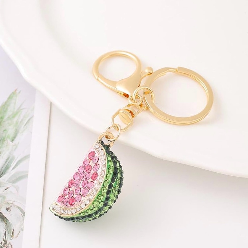 Pink Watermelon Bag Charm / Key Chain with Rhinestones / Bling